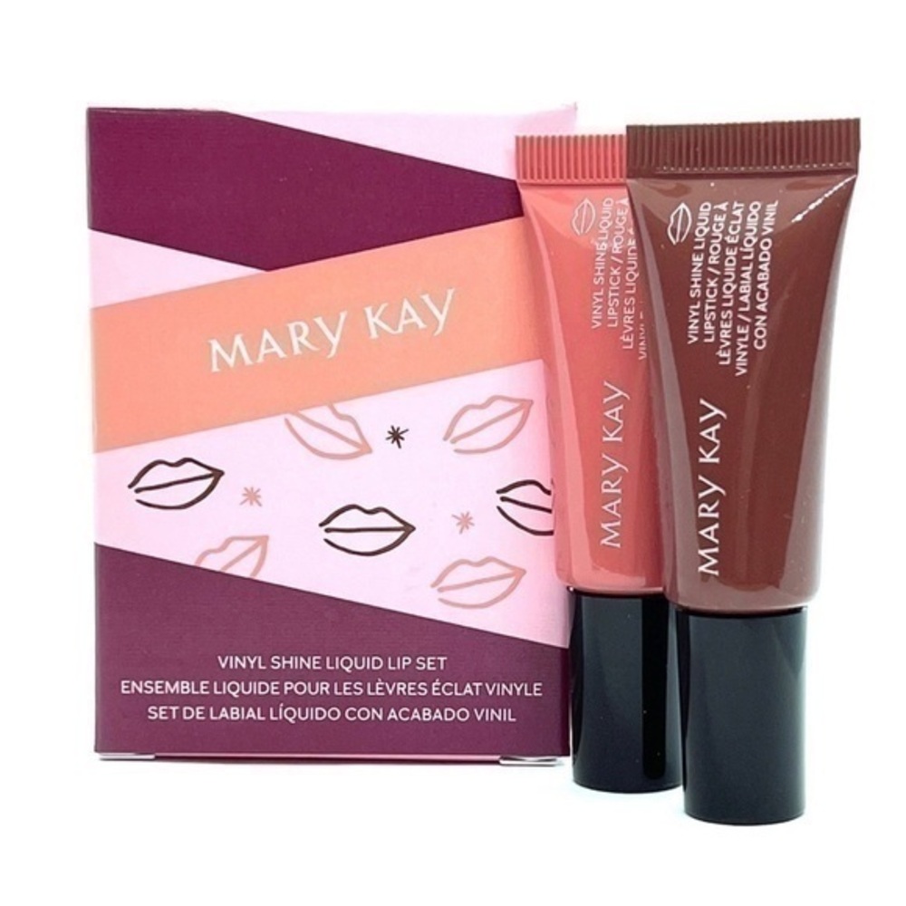 Glowing Neutral/Brilliant Brown Vinyl Shine Liquid Lip Set - LE - Mary Kay